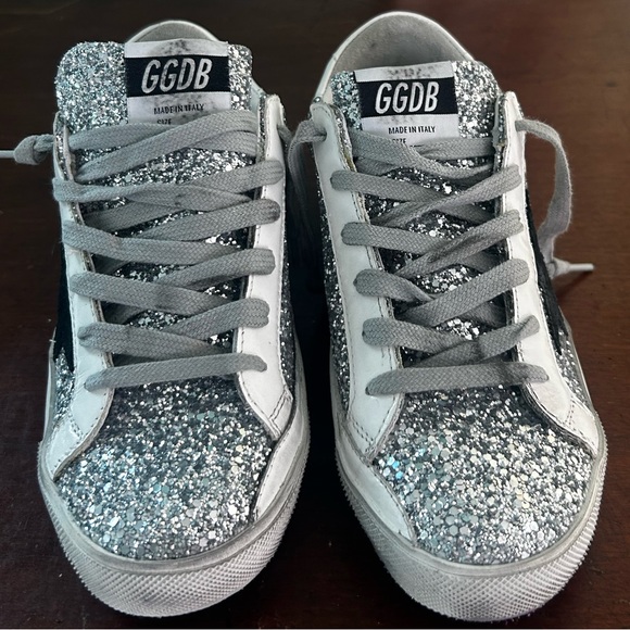 Golden Goose Silver Glitter Sneakers with Black Star - Picture 4 of 16